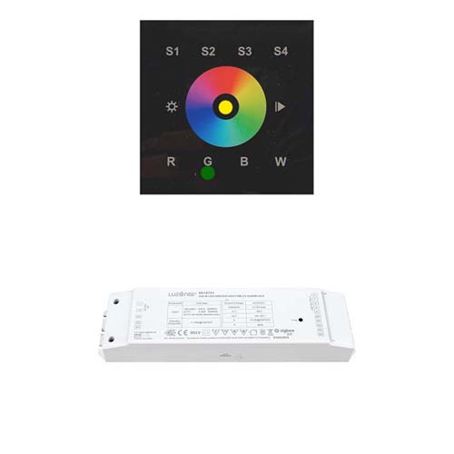 Ta i bruk Zig-B Zigbee RGBW glasspanel 4 Link glasspanel mot zigbee rgbw driver